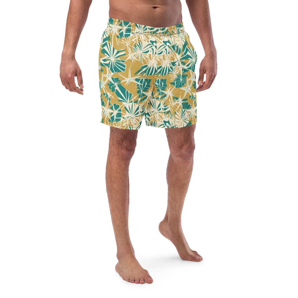 Teal Garden Rhapsody on Swim Trunks — Front