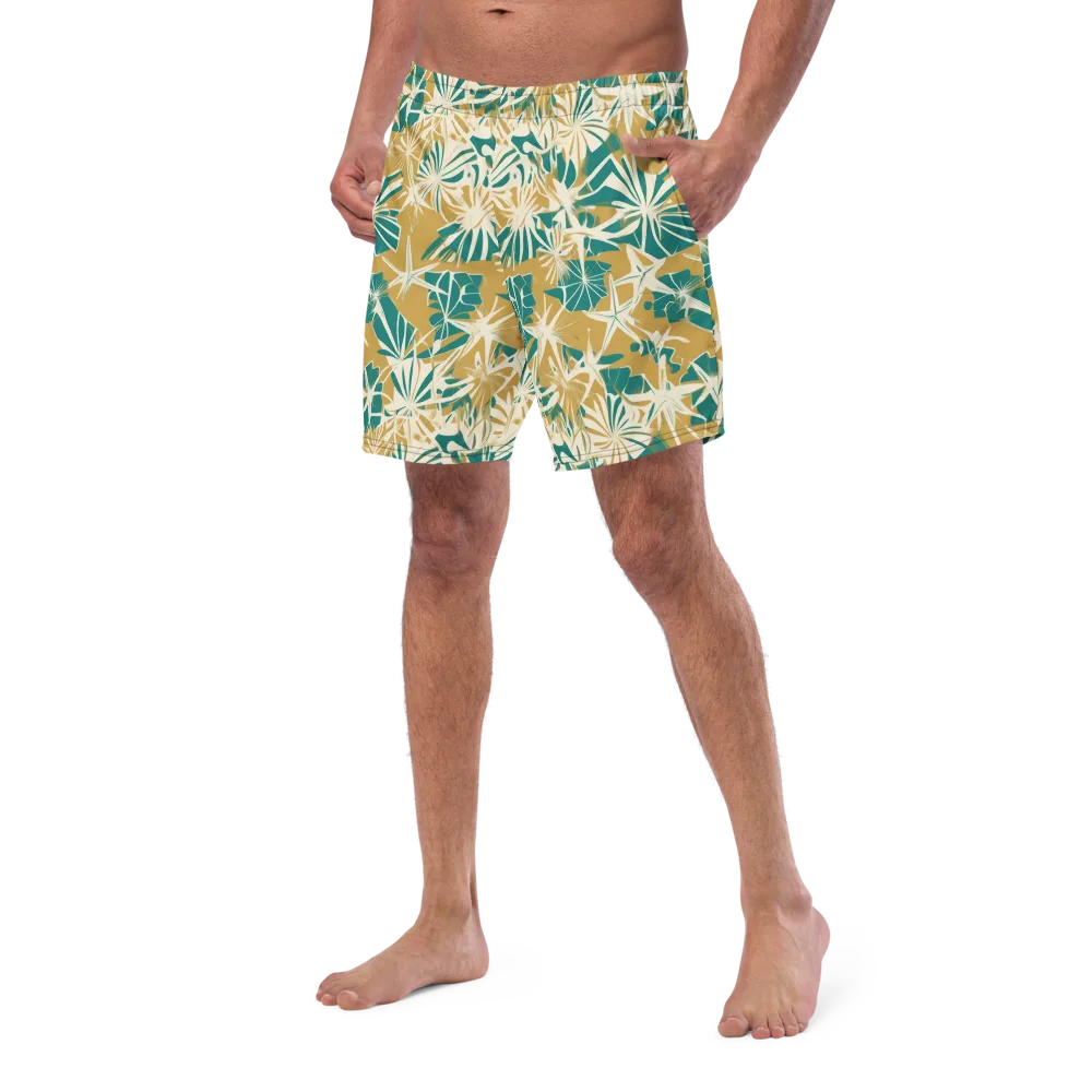 Teal Garden Rhapsody on Swim Trunks — Left Front