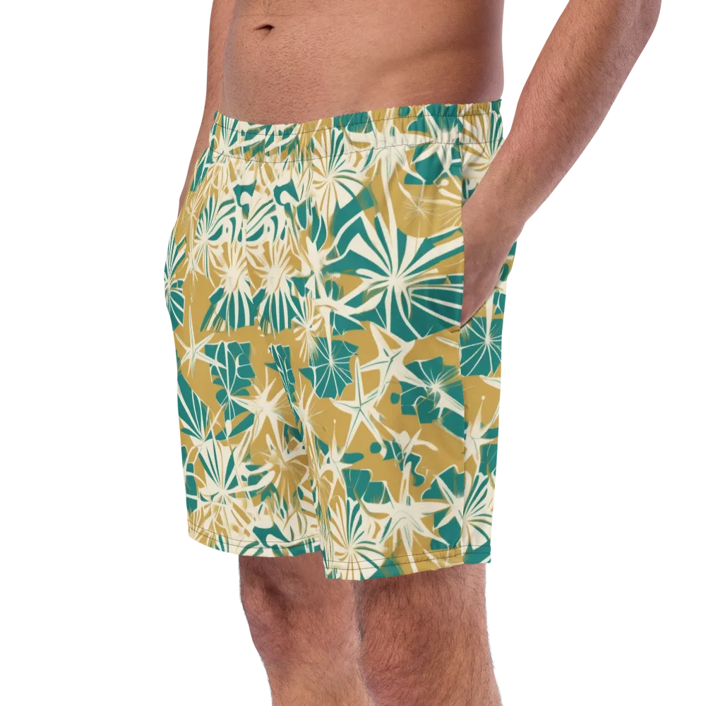 Teal Garden Rhapsody on Swim Trunks — Left Front