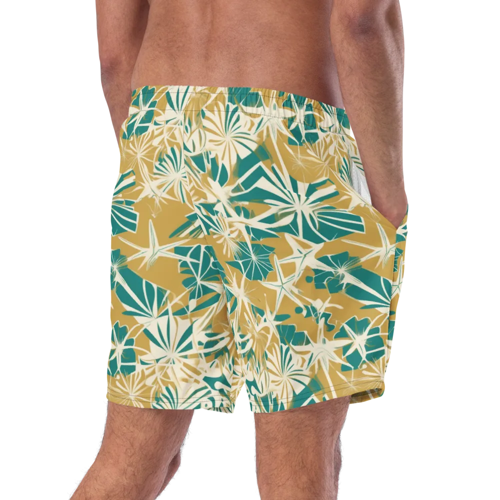 Teal Garden Rhapsody on Swim Trunks — Right Back