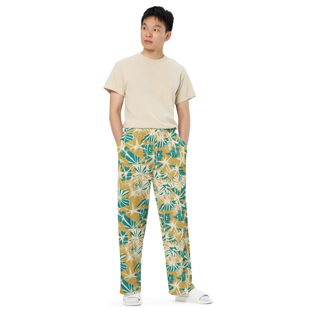 Teal Garden Rhapsody on Wide-Leg Pants — Front
