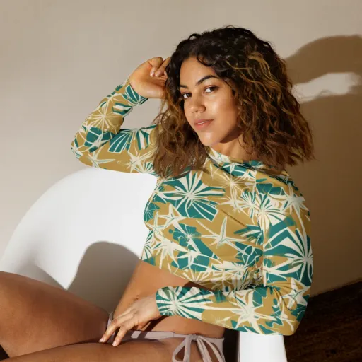 Teal Garden Rhapsody on a Long Sleeve Crop Top