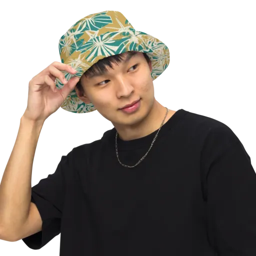 Teal Garden Rhapsody on a Reversible Bucket Hat