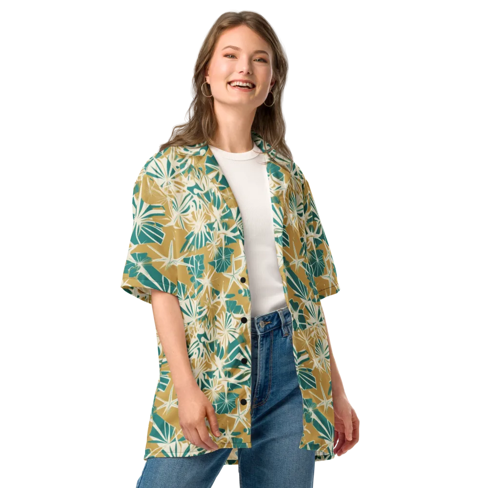 Teal Garden Rhapsody on Button Shirt — Front