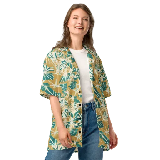 Teal Garden Rhapsody on a Button Shirt