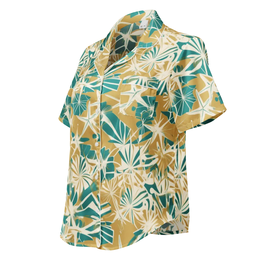 Teal Garden Rhapsody on Women's Short Sleeve Pajama Top — Left Front