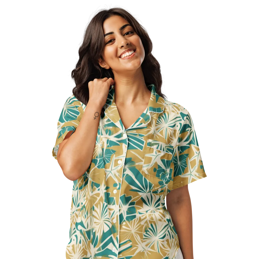 Teal Garden Rhapsody on Women's Short Sleeve Pajama Top — Front