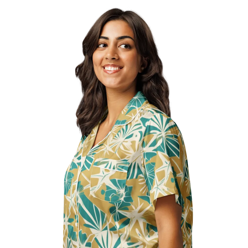 Teal Garden Rhapsody on Women's Short Sleeve Pajama Top — Left Front