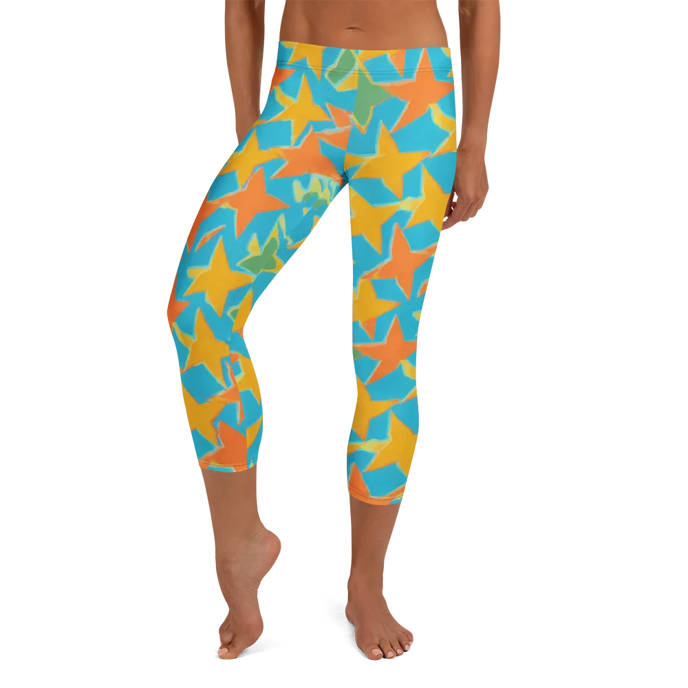 Turquoise Stardust on Capri Leggings — Front