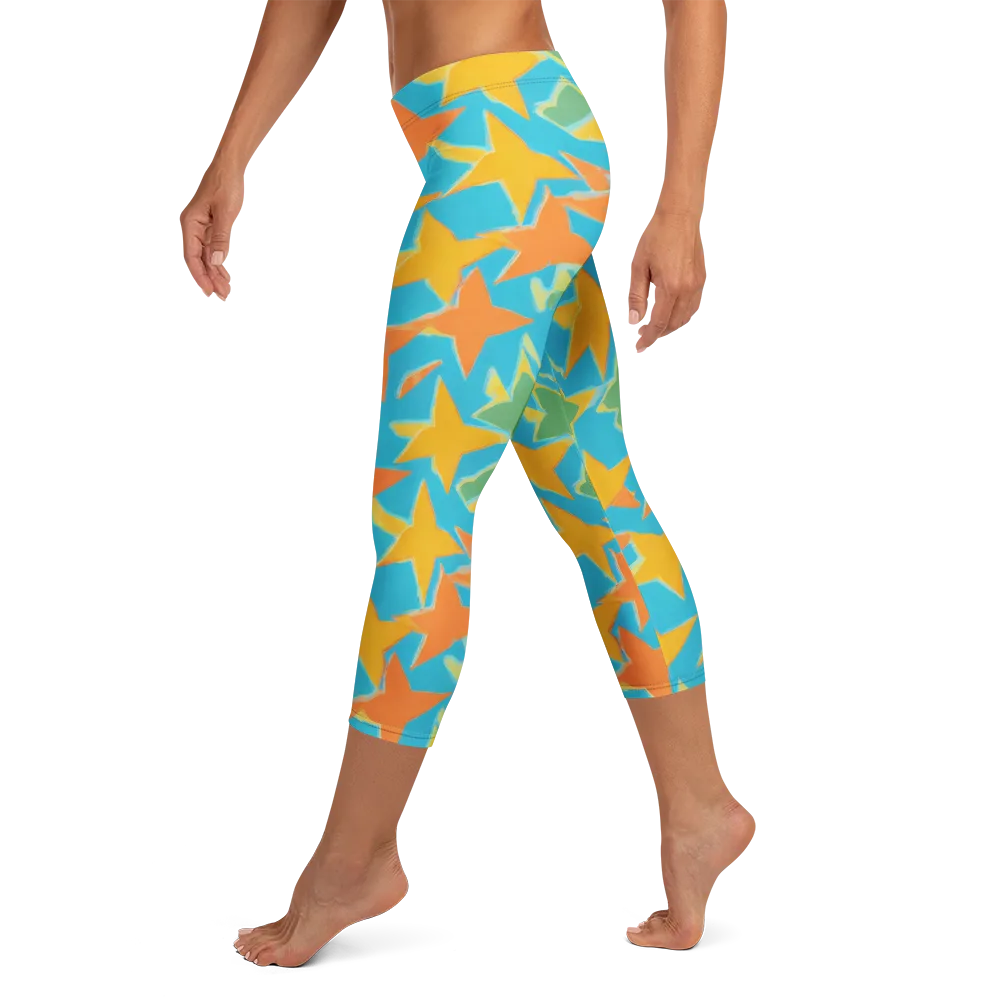 Turquoise Stardust on Capri Leggings — Left