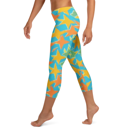 Turquoise Stardust on a Capri Leggings