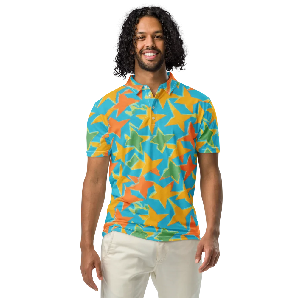 Turquoise Stardust on Men's Slim Fit Polo Shirt — Front