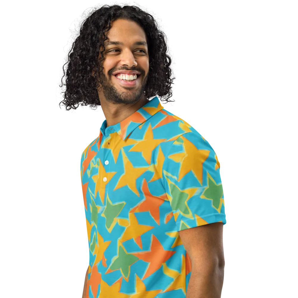 Turquoise Stardust on Men's Slim Fit Polo Shirt — Left Front
