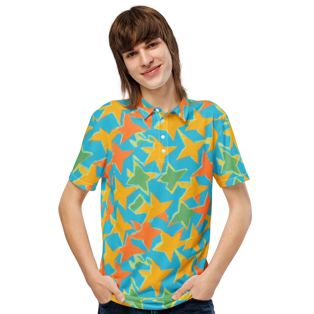 Turquoise Stardust on Men's Slim Fit Polo Shirt — Front