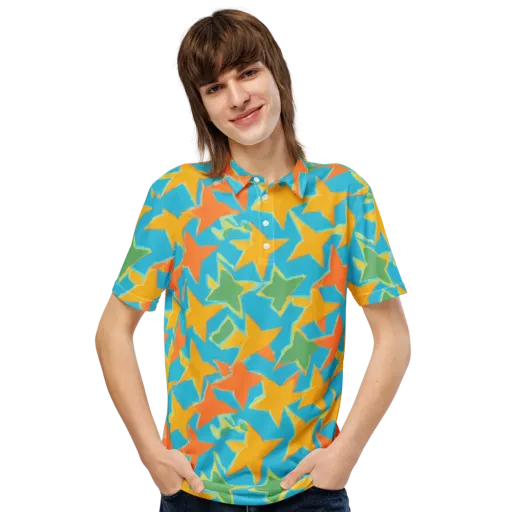 Turquoise Stardust on a Men's Slim Fit Polo Shirt