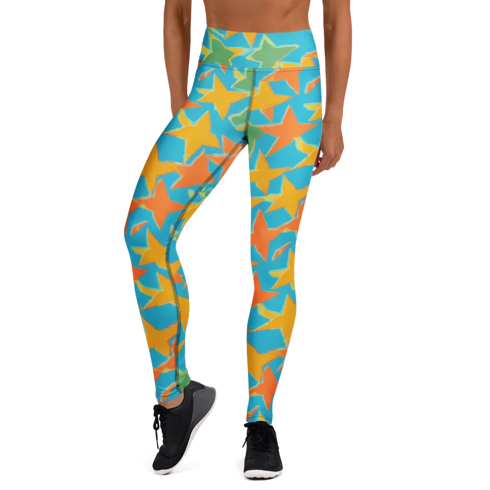 Turquoise Stardust on Yoga Leggings — Front