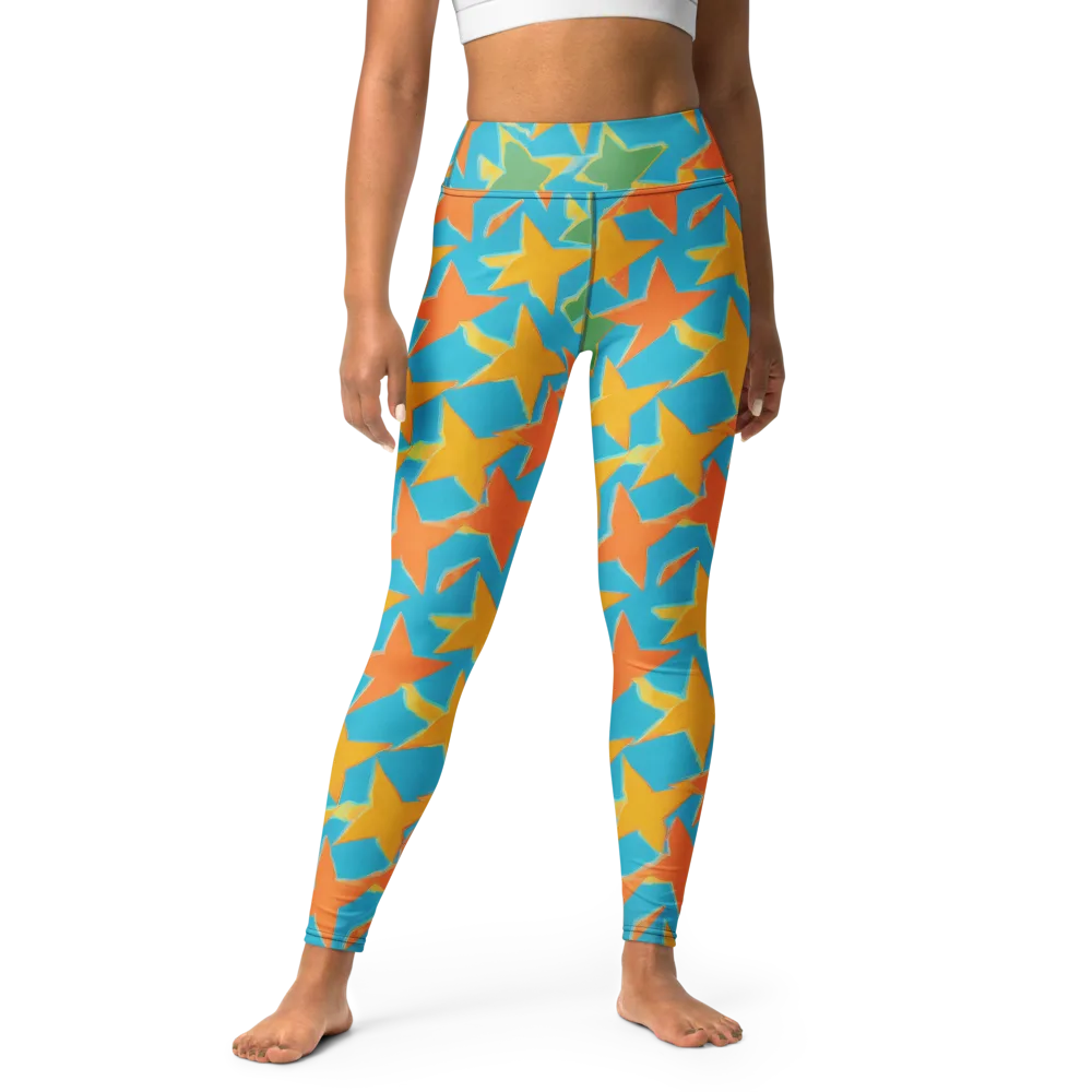 Turquoise Stardust on Yoga Leggings — Front