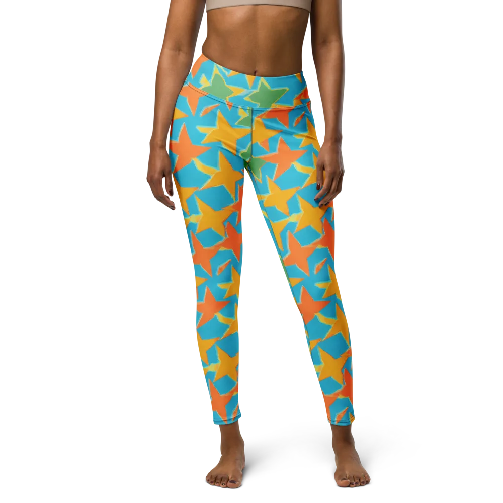 Turquoise Stardust on Yoga Leggings — Front