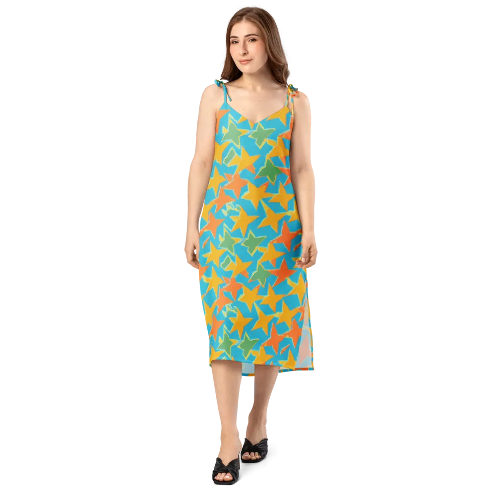 Turquoise Stardust on Slip Dress — Front