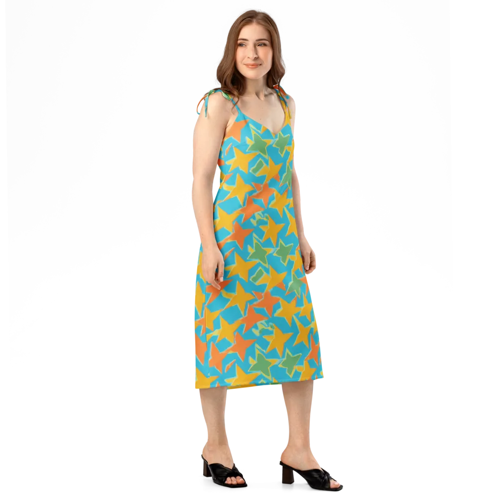 Turquoise Stardust on Slip Dress — Right Front