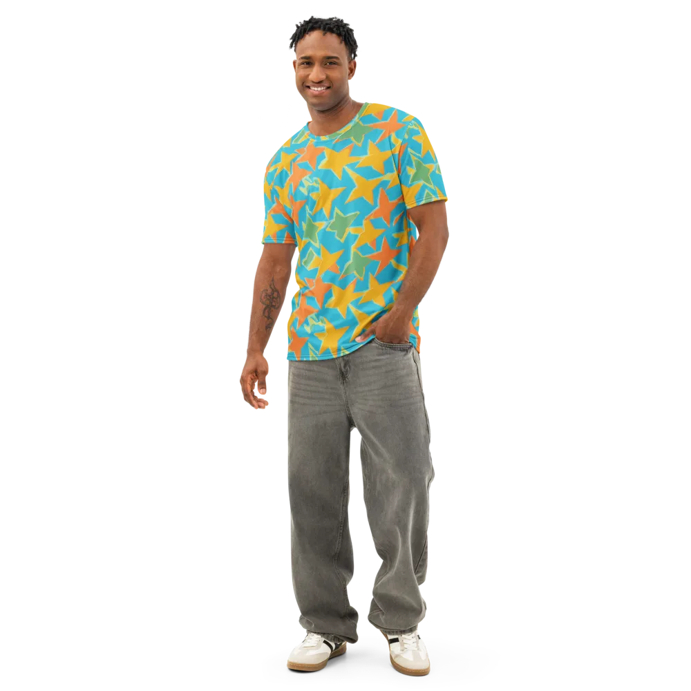 Turquoise Stardust on Men's Cotton Crew Neck T-Shirt — Front