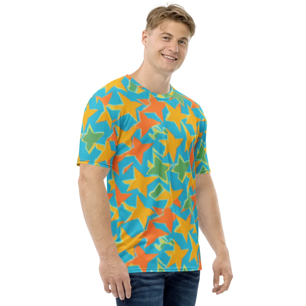 Turquoise Stardust on Men's Crew Neck T-Shirt — Right