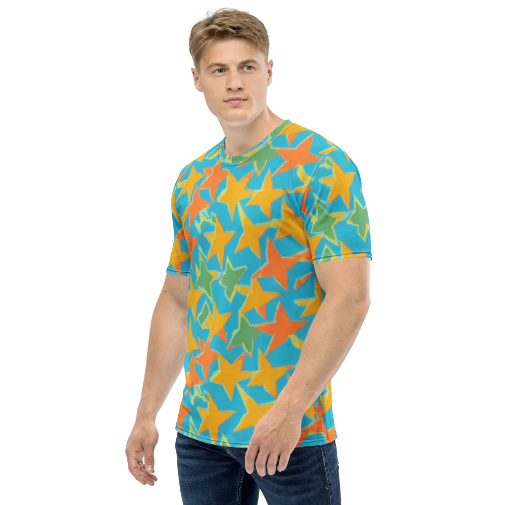 Turquoise Stardust on Men's Crew Neck T-Shirt — Left