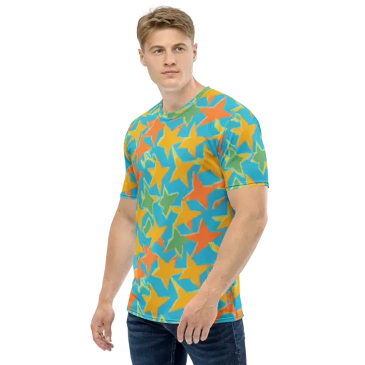 Turquoise Stardust on a Men's Crew Neck T-Shirt