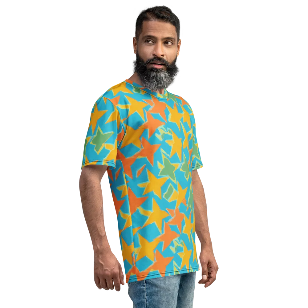 Turquoise Stardust on Men's Crew Neck T-Shirt — Right