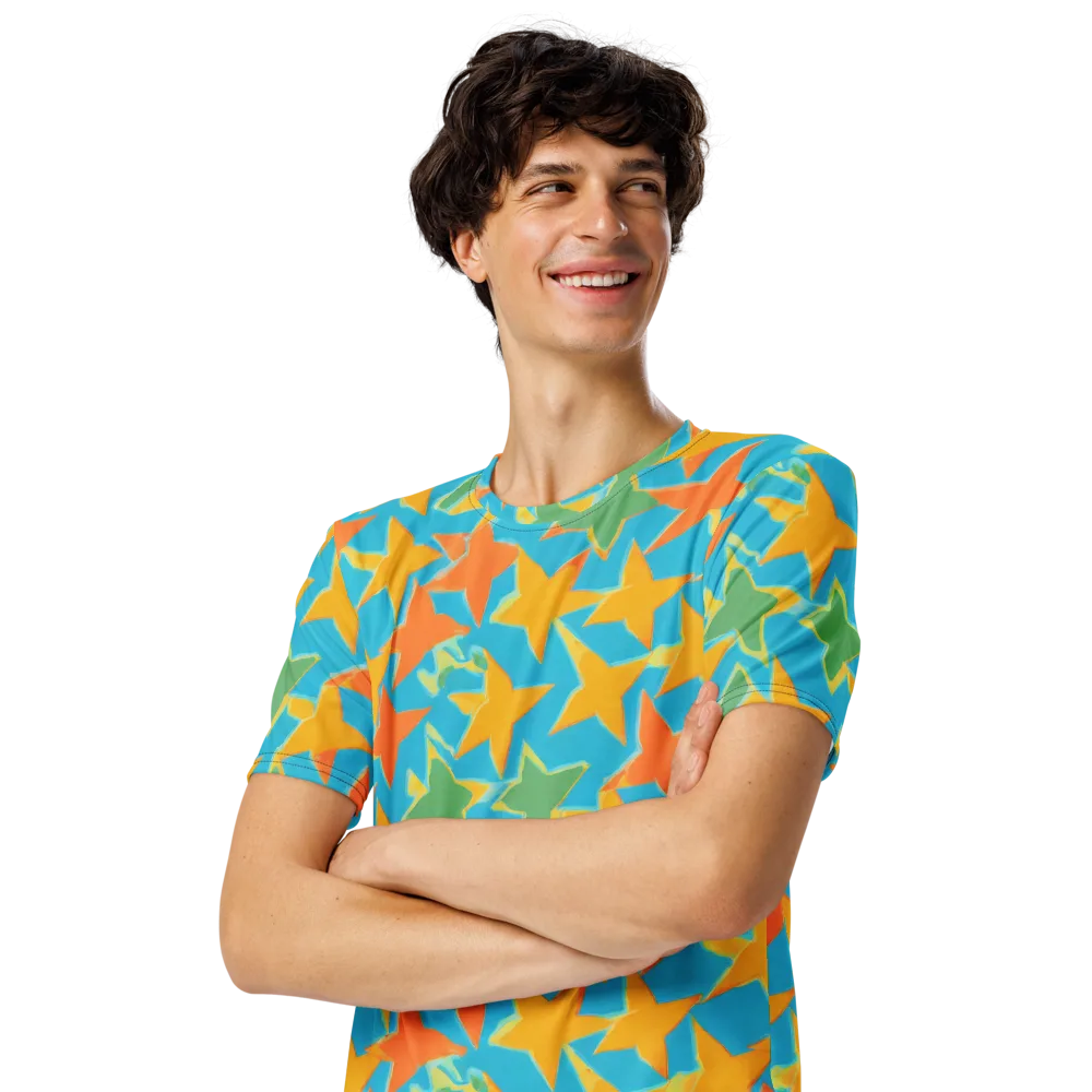Turquoise Stardust on Men's Crew Neck T-Shirt — Left Front