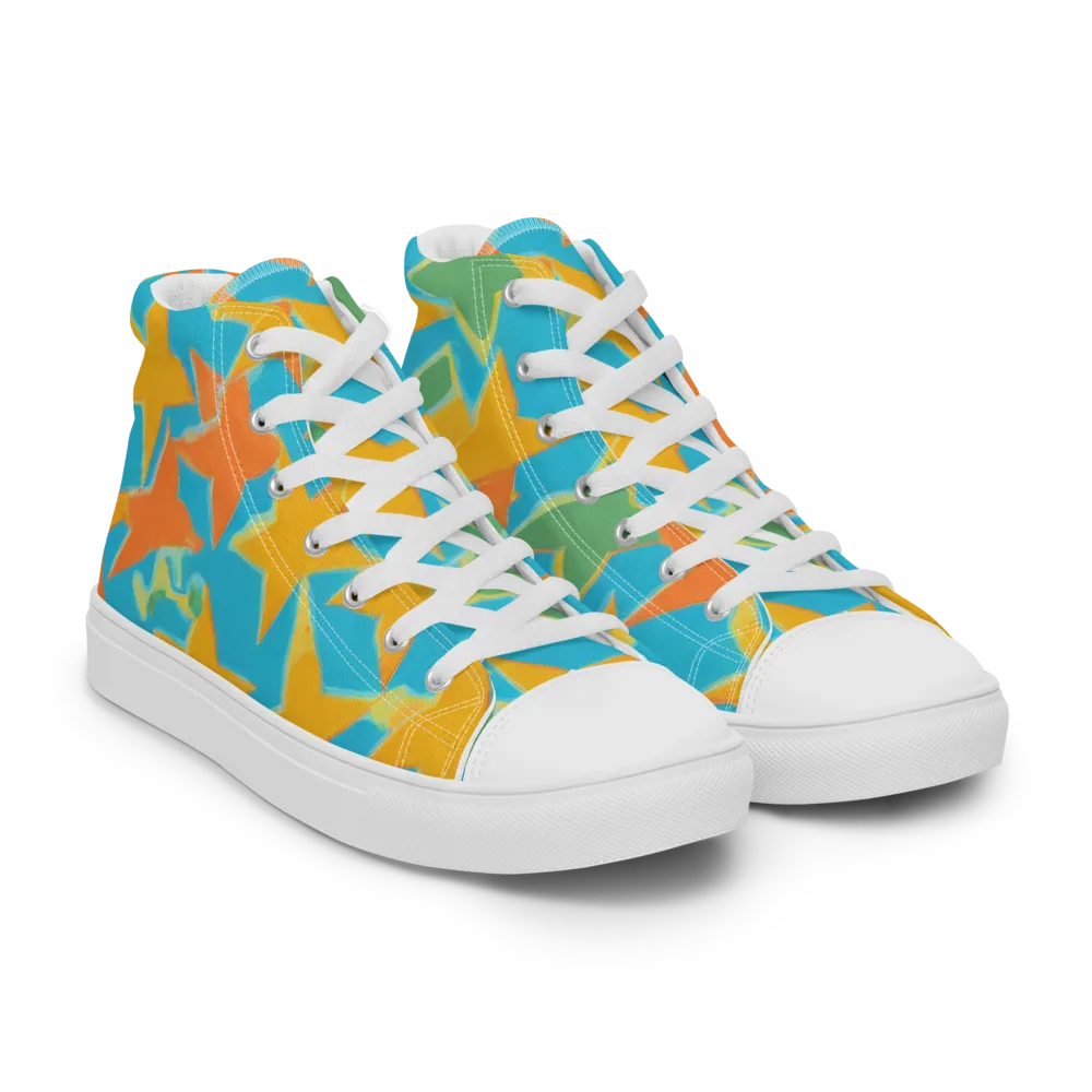 Turquoise Stardust on Men's High Top Canvas Shoes — Right Front