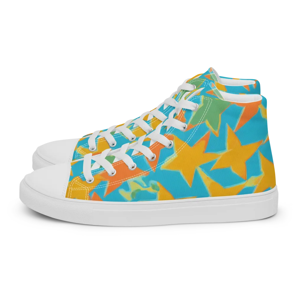 Turquoise Stardust on Men's High Top Canvas Shoes — Left