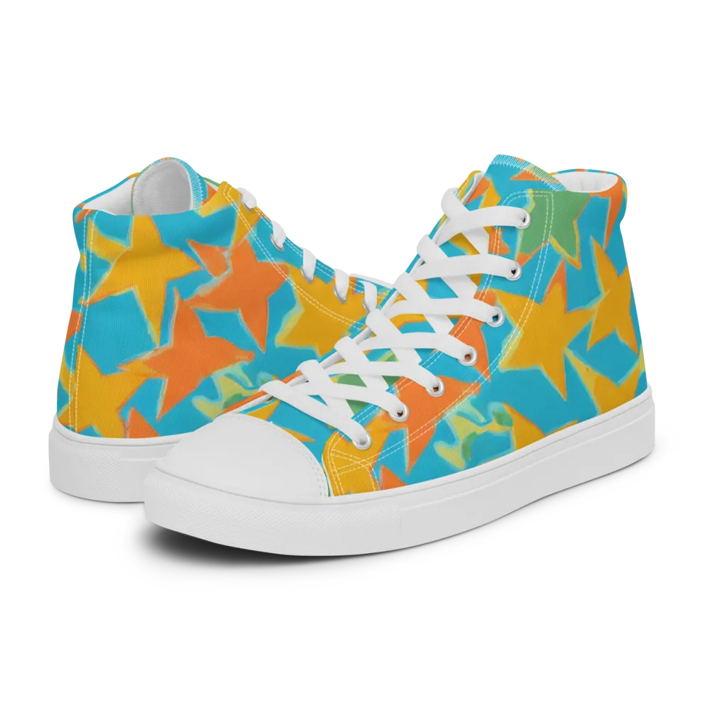 Turquoise Stardust on Men's High Top Canvas Shoes — Left