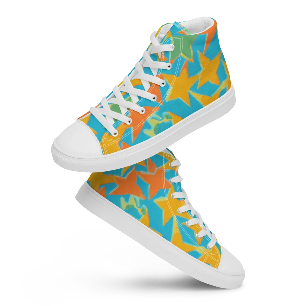 Turquoise Stardust on Men's High Top Canvas Shoes — Front