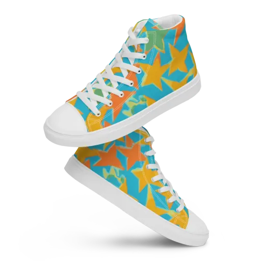 Turquoise Stardust on a Men's High Top Canvas Shoes