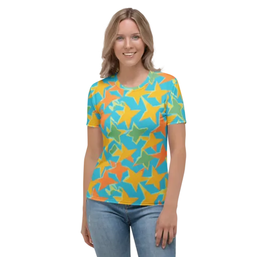 Turquoise Stardust on a Women's Crew Neck T-Shirt