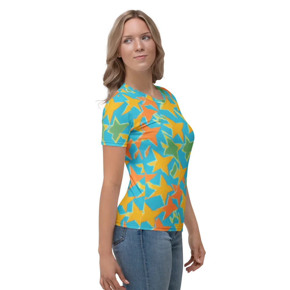 Turquoise Stardust on Women's Crew Neck T-Shirt — Right