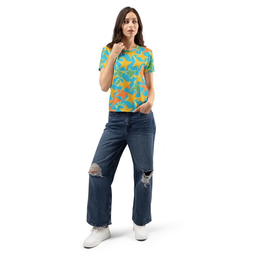 Turquoise Stardust on Women's Crew Neck T-Shirt — Front