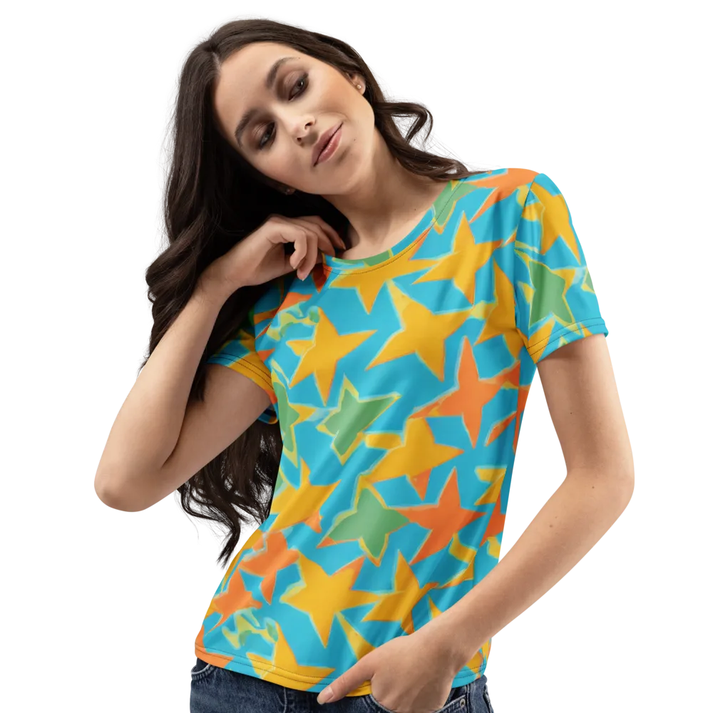 Turquoise Stardust on Women's Crew Neck T-Shirt — Left Front