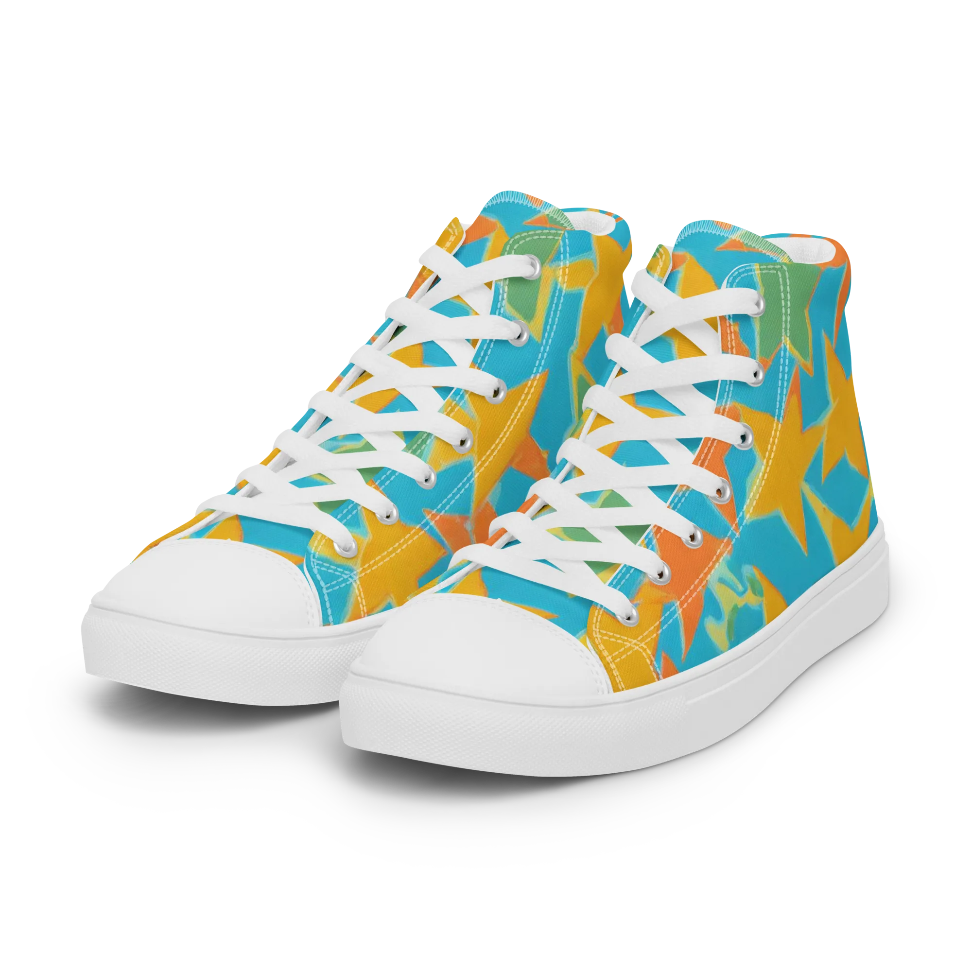 Turquoise Stardust on Women's High Top Canvas Shoes — Left Front