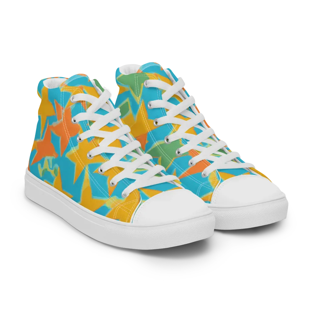 Turquoise Stardust on Women's High Top Canvas Shoes — Right Front