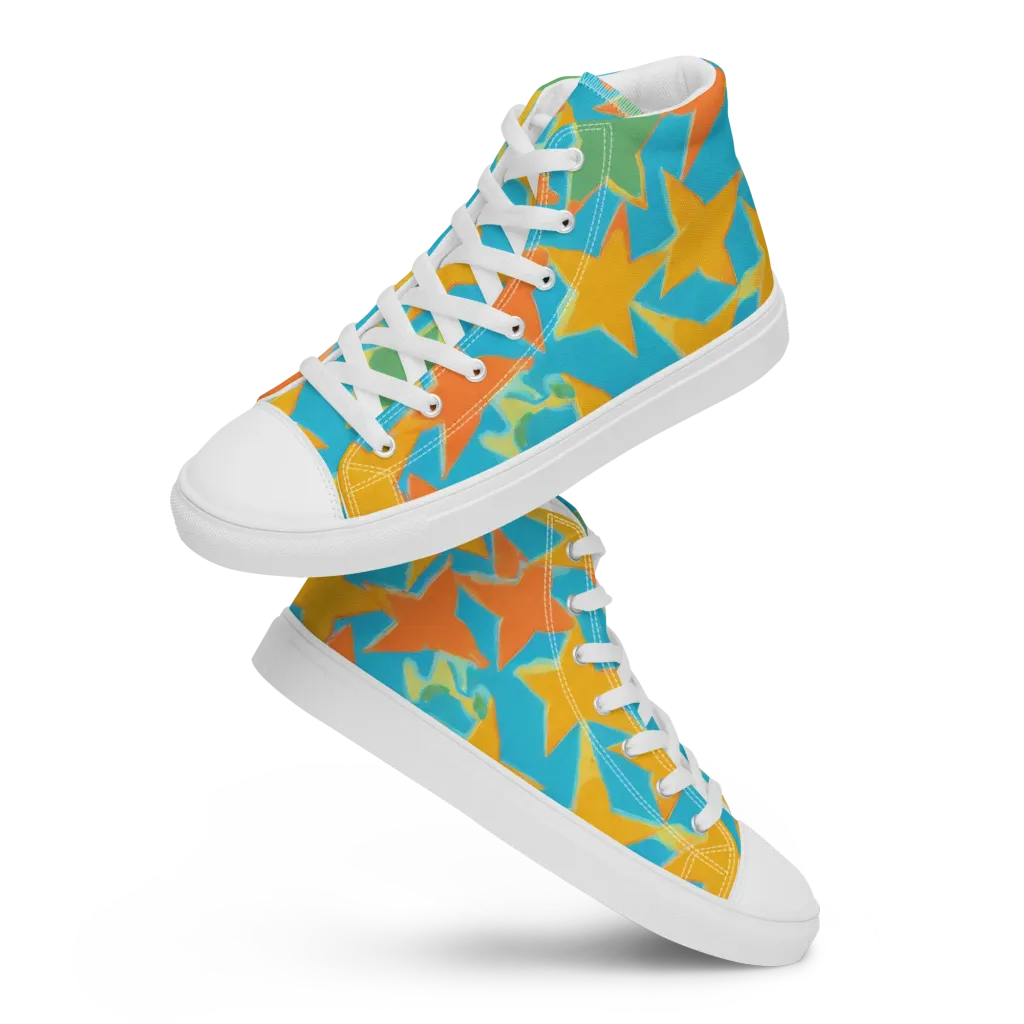 Turquoise Stardust on Women's High Top Canvas Shoes — Front