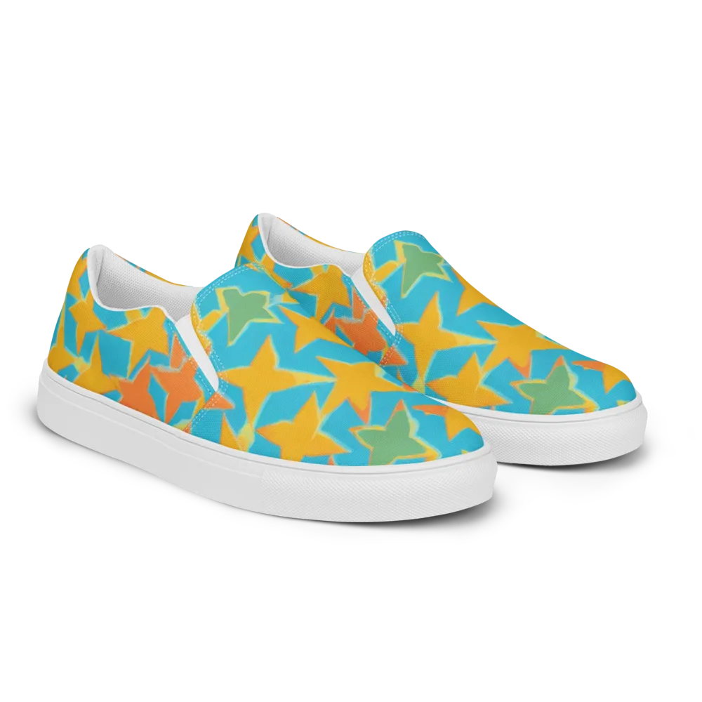 Turquoise Stardust on Men's Slip-On Canvas Shoes — Right Front
