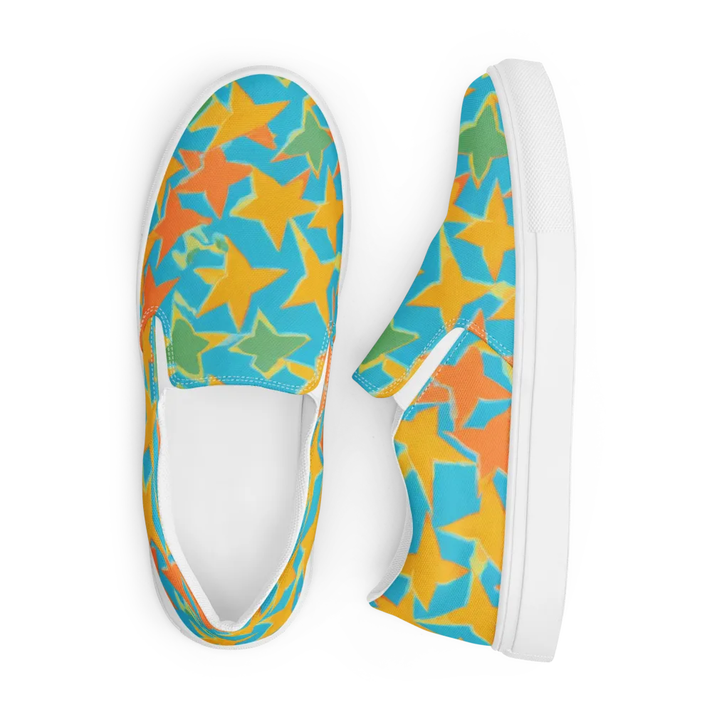 Turquoise Stardust on Men's Slip-On Canvas Shoes — Front