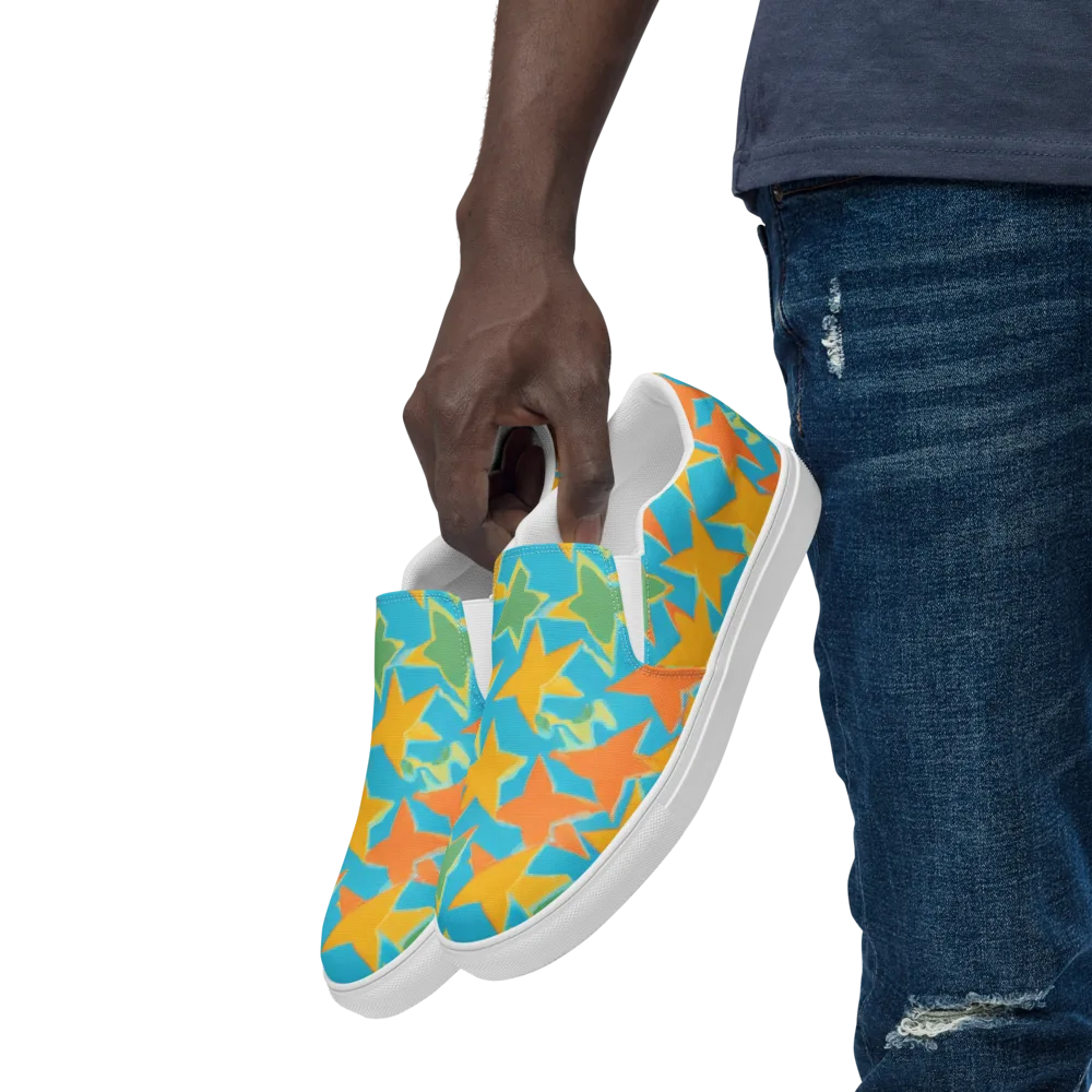 Turquoise Stardust on Men's Slip-On Canvas Shoes — Left Front