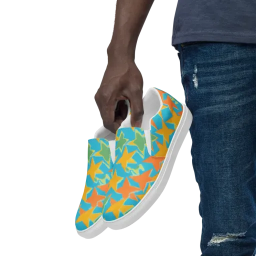Turquoise Stardust on a Men's Slip-On Canvas Shoes