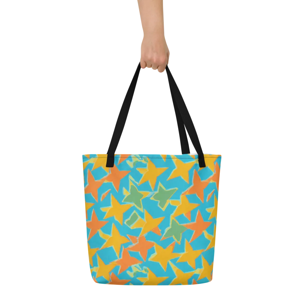 Turquoise Stardust on Large Tote Bag W/ Pocket — Front