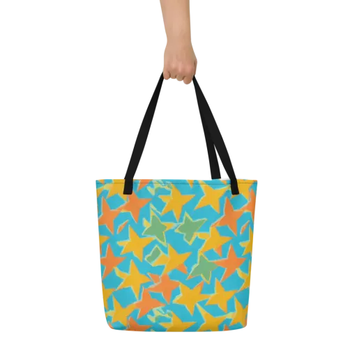 Turquoise Stardust on a Large Tote Bag W/ Pocket