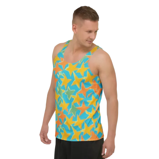Turquoise Stardust on a Men's Tank Top