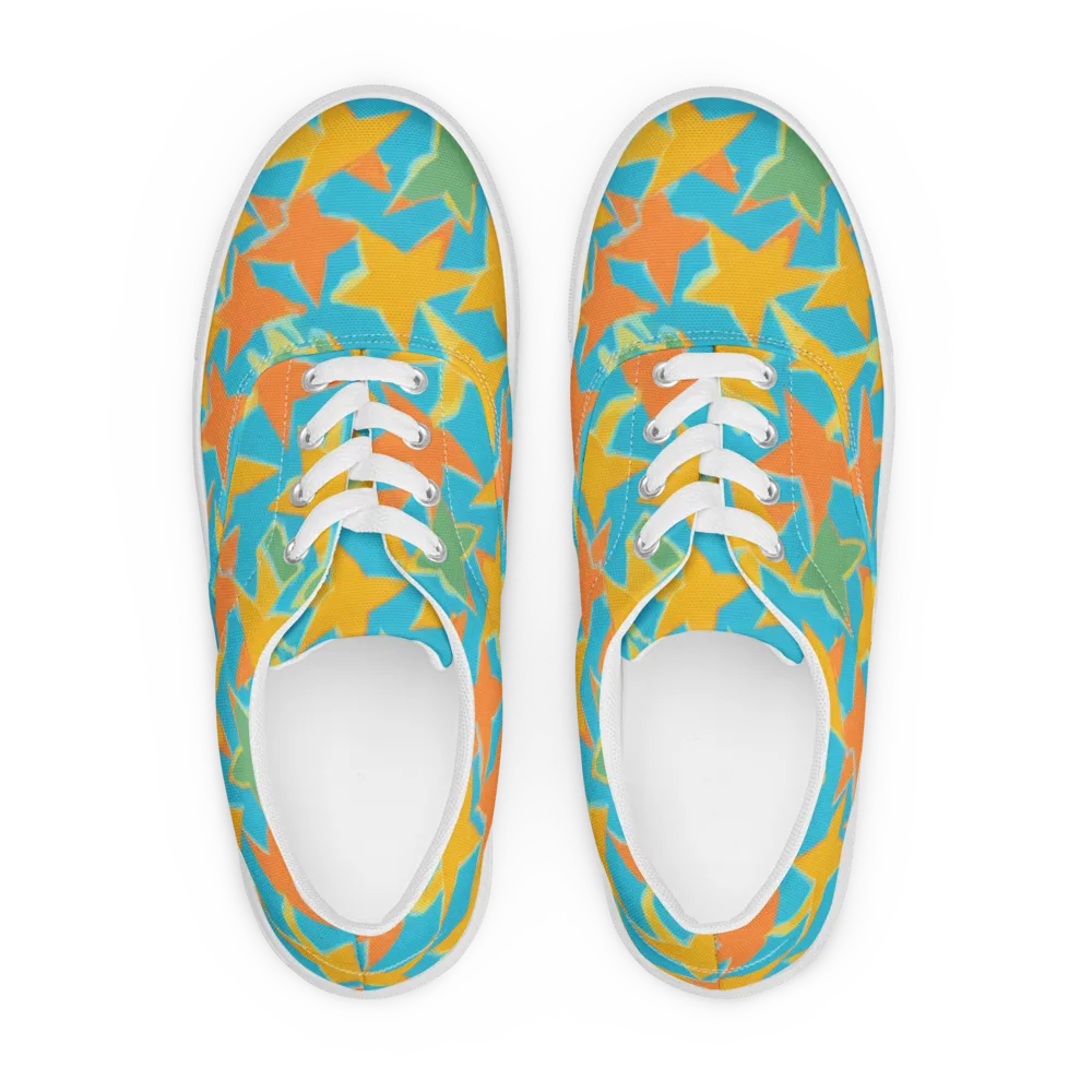 Turquoise Stardust on Men's Lace-Up Canvas Shoes — Front